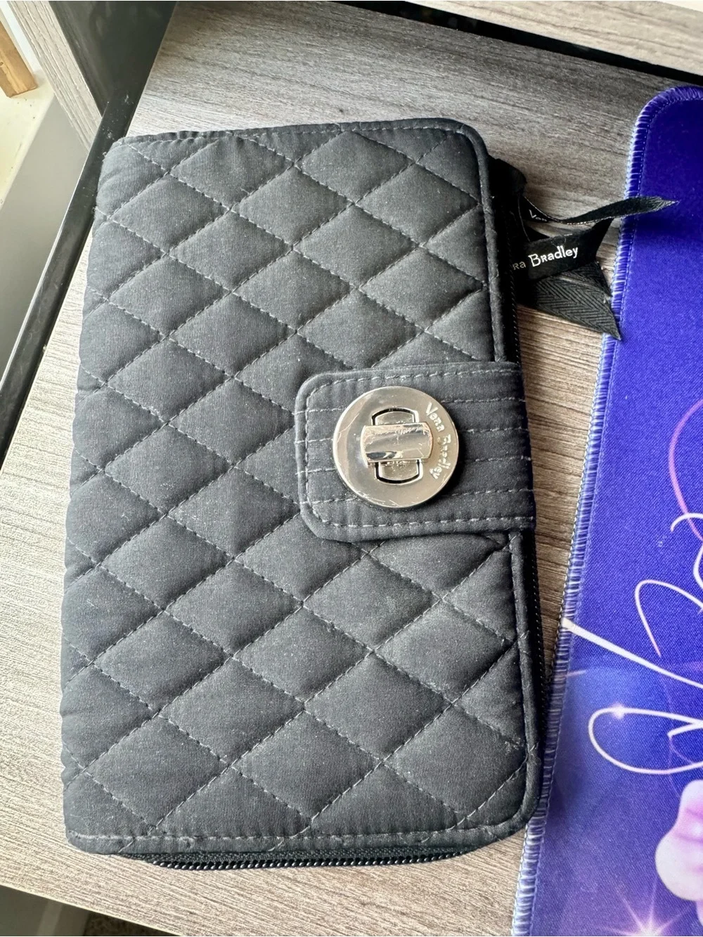 Vera Bradley Black Quilted Crossbody and Matching Wallet.